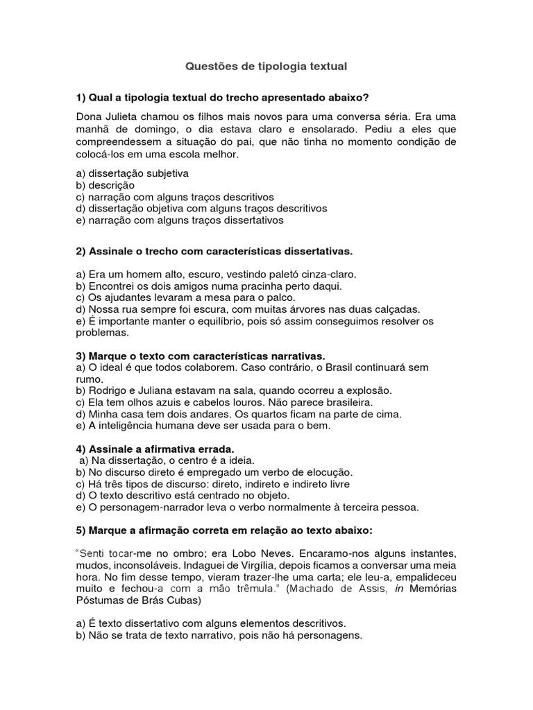 Questões sobre Tipologia Textual | PDF | Frango | Brasil