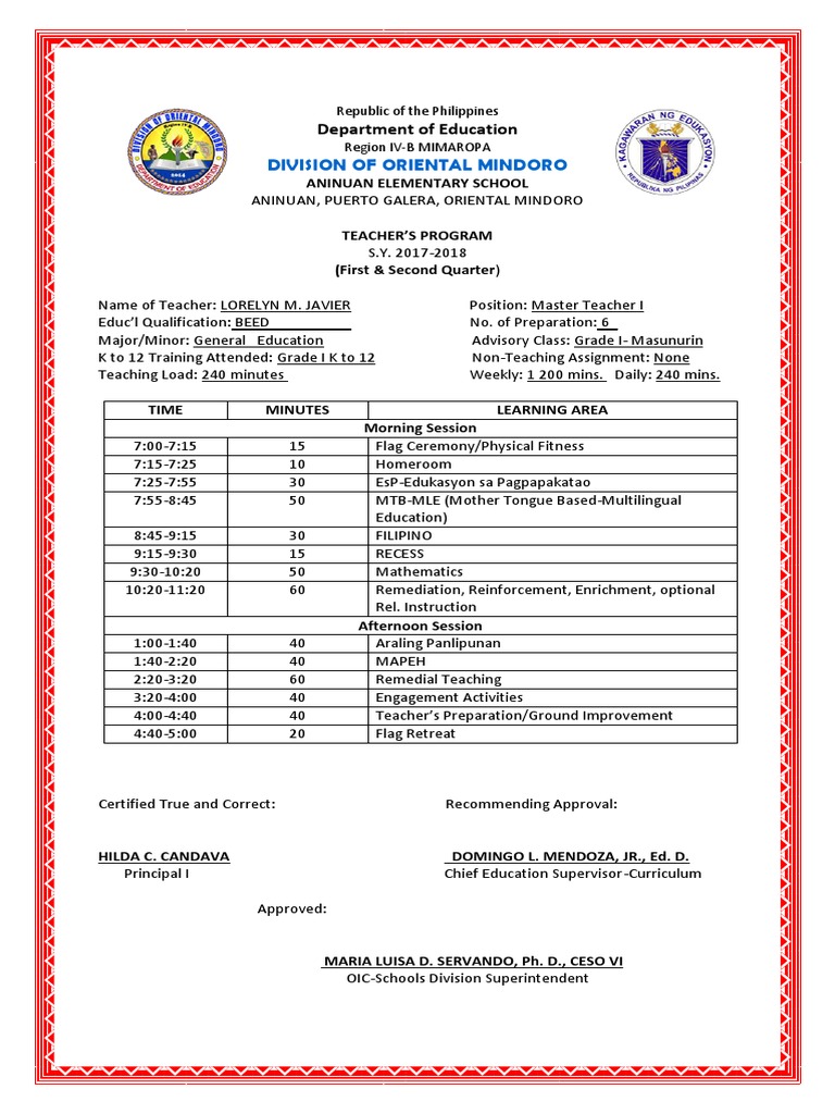 Teacher's Program Overview 2017-2018 | PDF | Teachers | Kindergarten