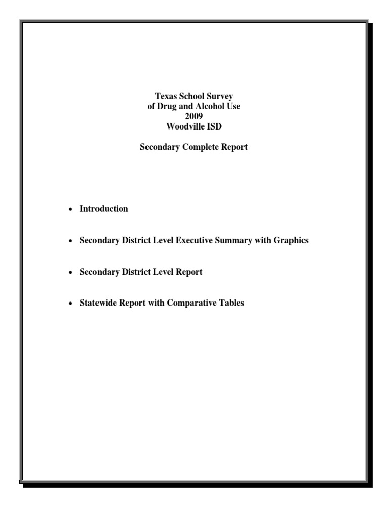 TYLER COUNTY Woodville Isd 2009 Texas School Survey of Drug and Alcohol Use PDF Survey