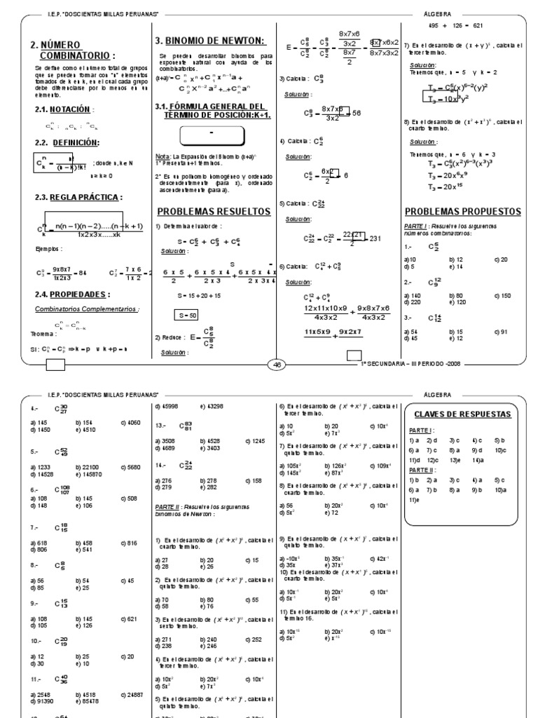 A Secundaria 1ro - 8 - Numero Combinatorio | PDF | Ajedrez | Combinatoria