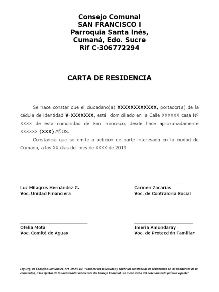 Formato Carta de Residencia | PDF