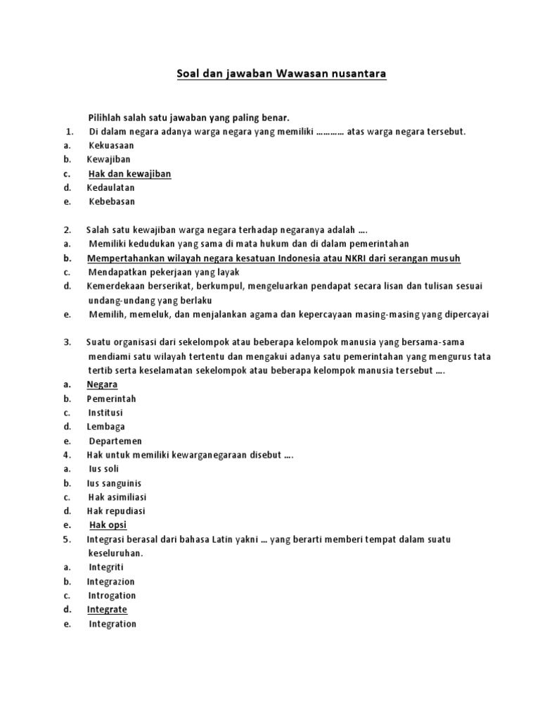 Soal Dan Jawaban Materi Wawasan Nusantara