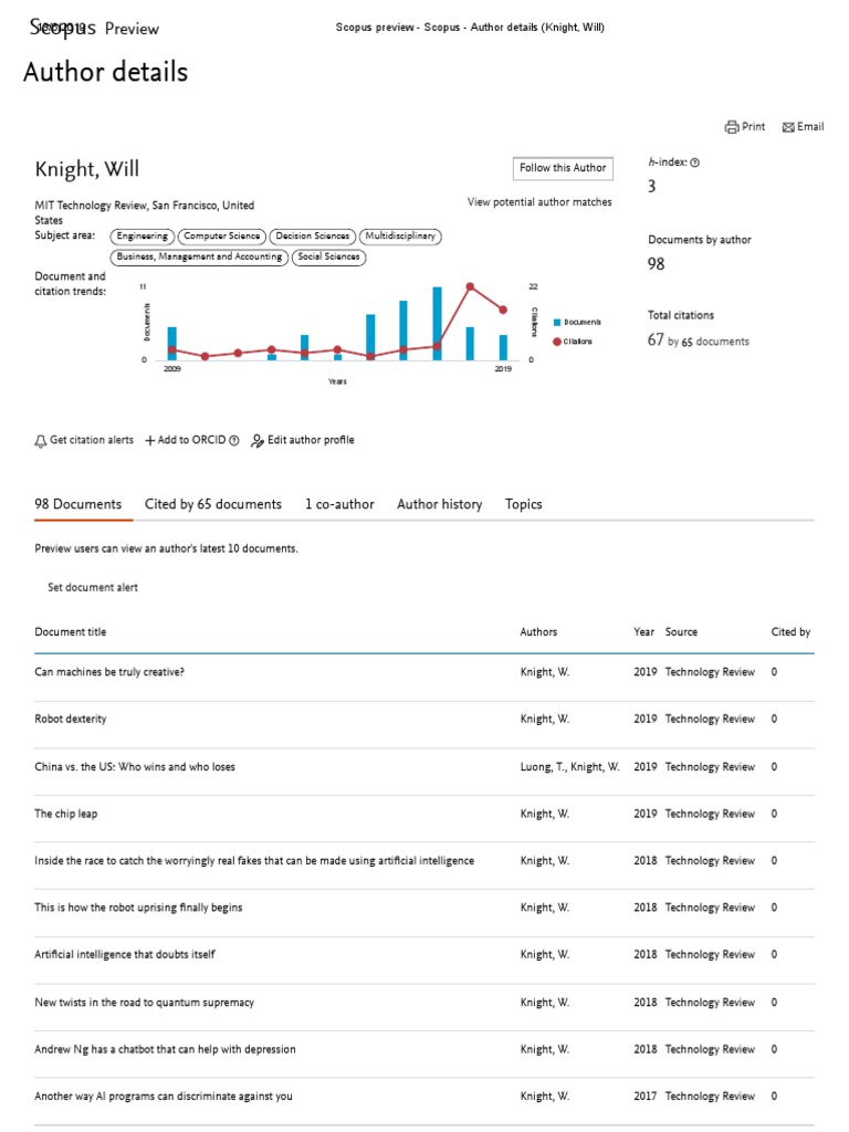 Scopus Preview - Scopus - Author Details (Knight, Will) | PDF ...