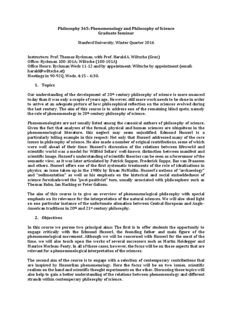 Phenomenology in Philosophy of Science | PDF | Phenomenology ...