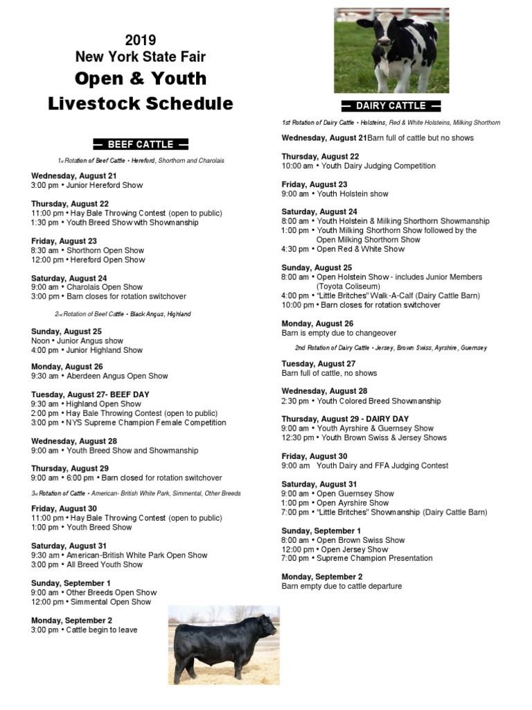2019 New York State Fair Livestock Schedule PDF Goat Dairy Cattle