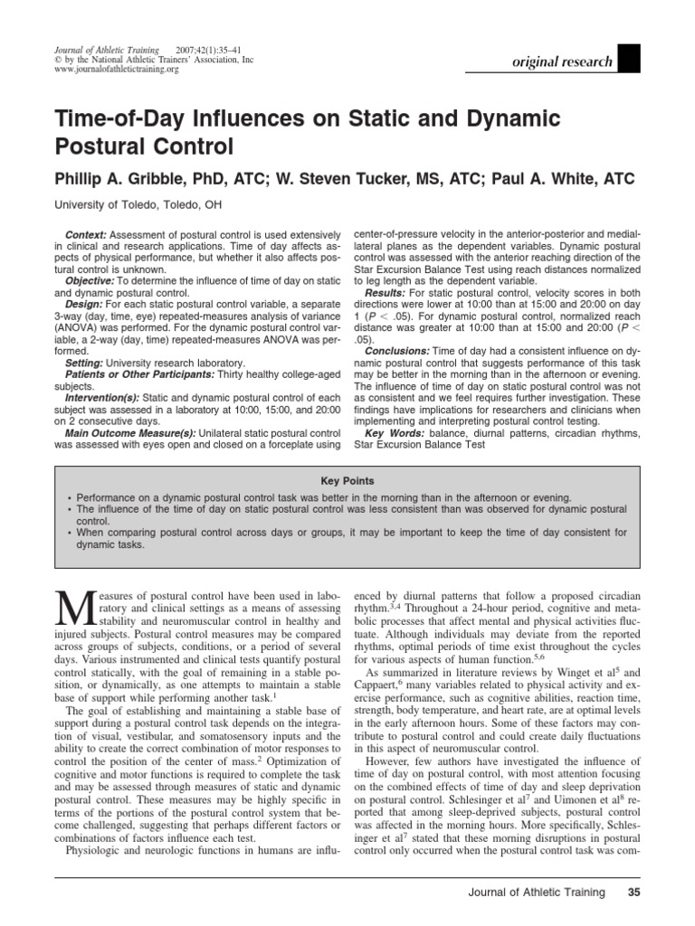 Time of Day Influences On Static and Dynamic Postural Control PDF | PDF ...