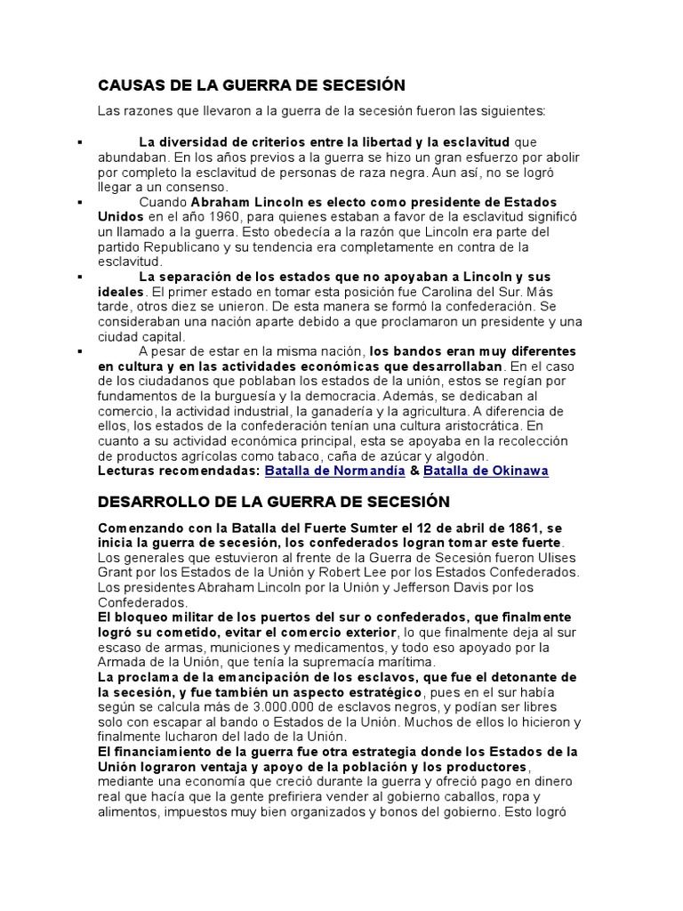 Causas de La Guerra de Secesión | PDF | Unión (guerra civil americana ...
