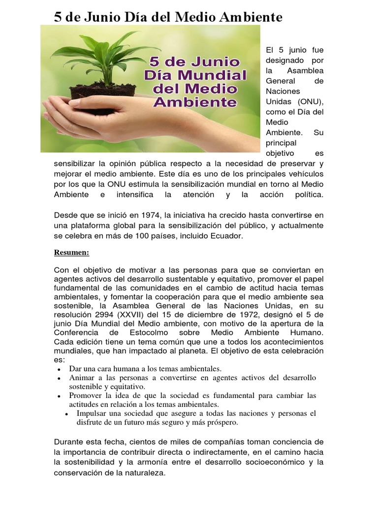 5 de Junio: Día del Medio Ambiente | PDF | Ciencias sociales ...