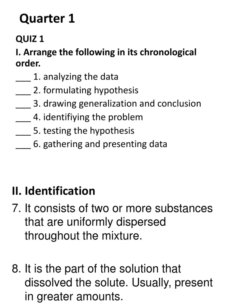 Quarter 1: Quiz 1 I. Arrange The Following in Its Chronological Order ...
