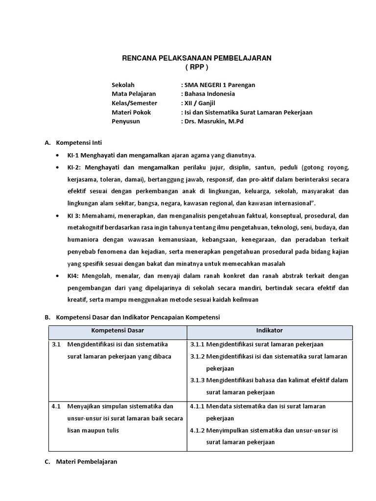 Sebutkan Sistematika Surat Lamaran Pekerjaan