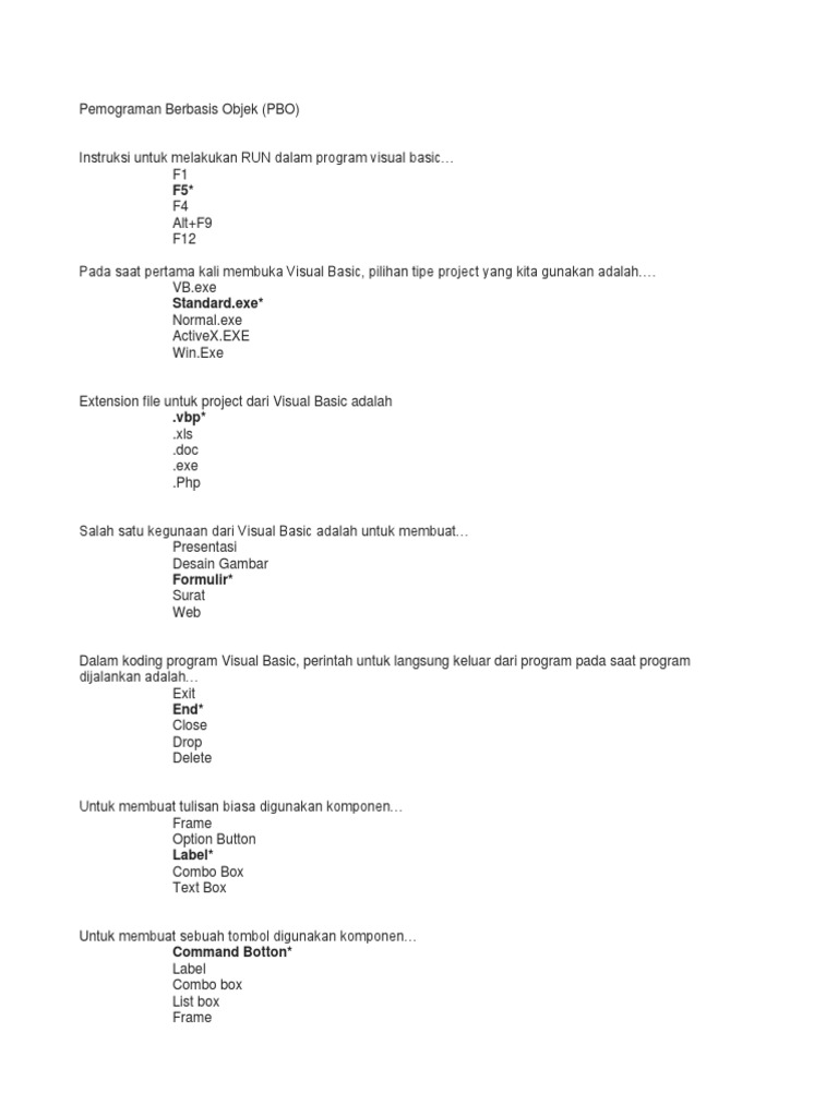 Komponen Dasar Pemrograman Visual Basic | PDF