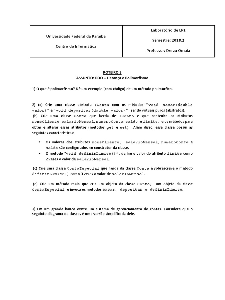 POO: Herança e Polimorfismo em Java | PDF | Classe (programação de ...