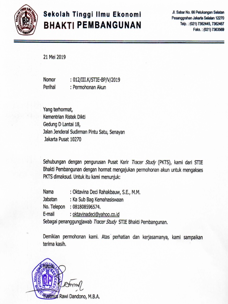 Surat Permohonan Akun Tracer Study