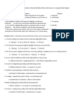 I. Directions: Match Column A With Column B. Write Only The Letter of The Correct Answer On A Separate Sheet of Paper