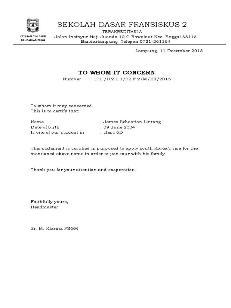 Surat Keterangan Bahasa Inggris | PDF