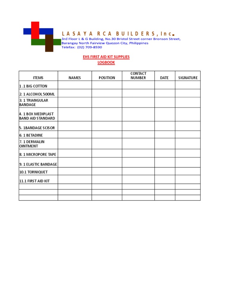 First Aid Kit Log Book PDF Survivalism Safety