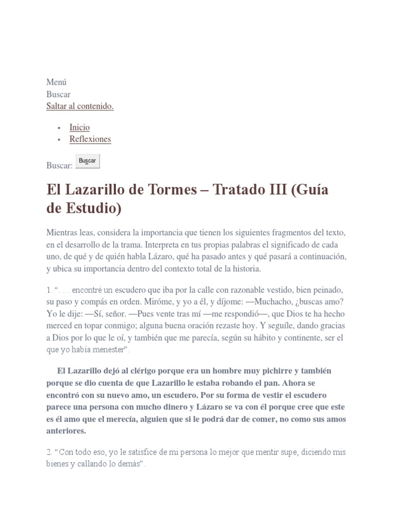 Lazarillo de Tormes Analisis Tratado 3 | PDF