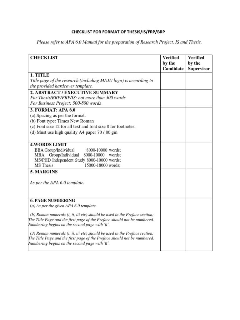phd thesis checklist