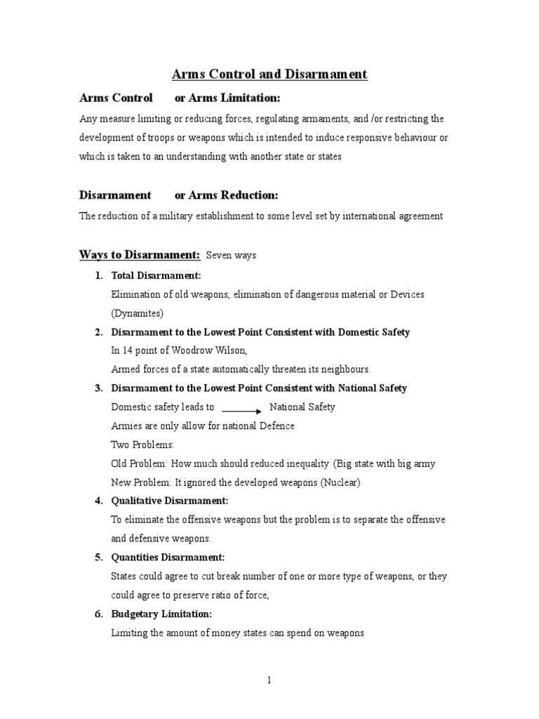 Arms Control and Disarmament PDF Nuclear Disarmament Arms Control