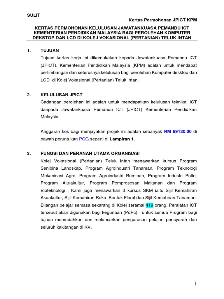 Kertas Kerja Permohonan Alatan Ict Pdf
