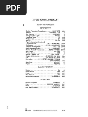 Boeing 727 Checklist Overview | PDF