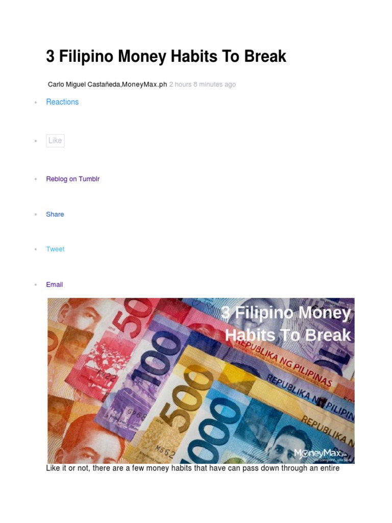 Break These 3 Filipino Money Habits | PDF | Psychology | Psychological ...