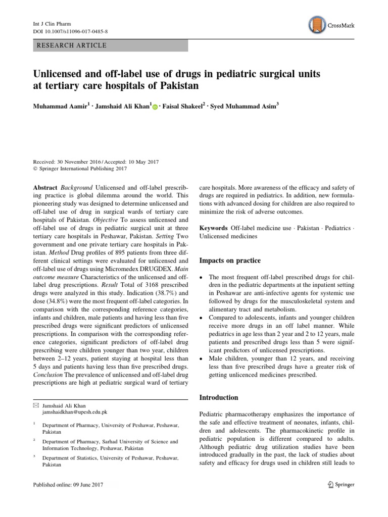 Unlicensed and Off Label Use of Drugs at Pediatric Surgical Units in