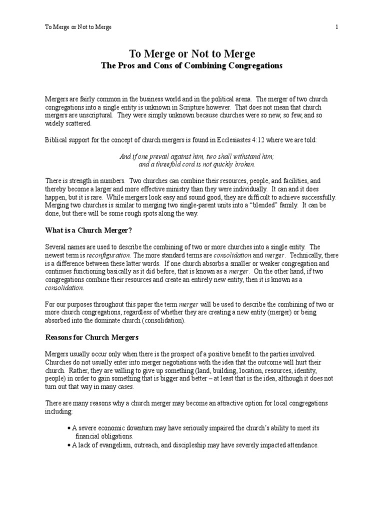 Church Mergers | PDF | Mergers And Acquisitions | Deacon