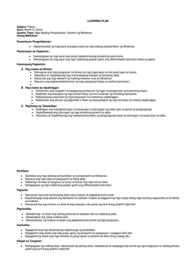 Learning Plan | PDF