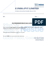 Nestle India PVT Limited: To Whomsoever It May Concern