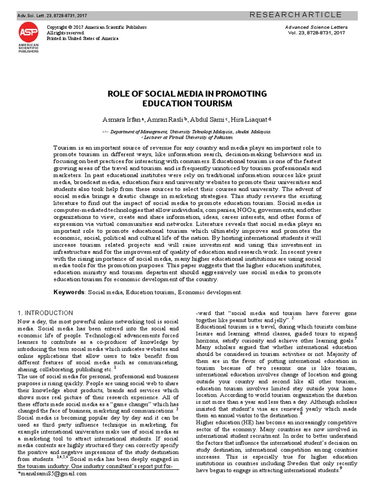 Role of Social Media in Promoting Education Tourism PDF | PDF | Social ...