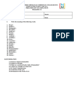 Northwestern Mindanao Christian Colleges Inc. Preliminary Examination Humanities 12