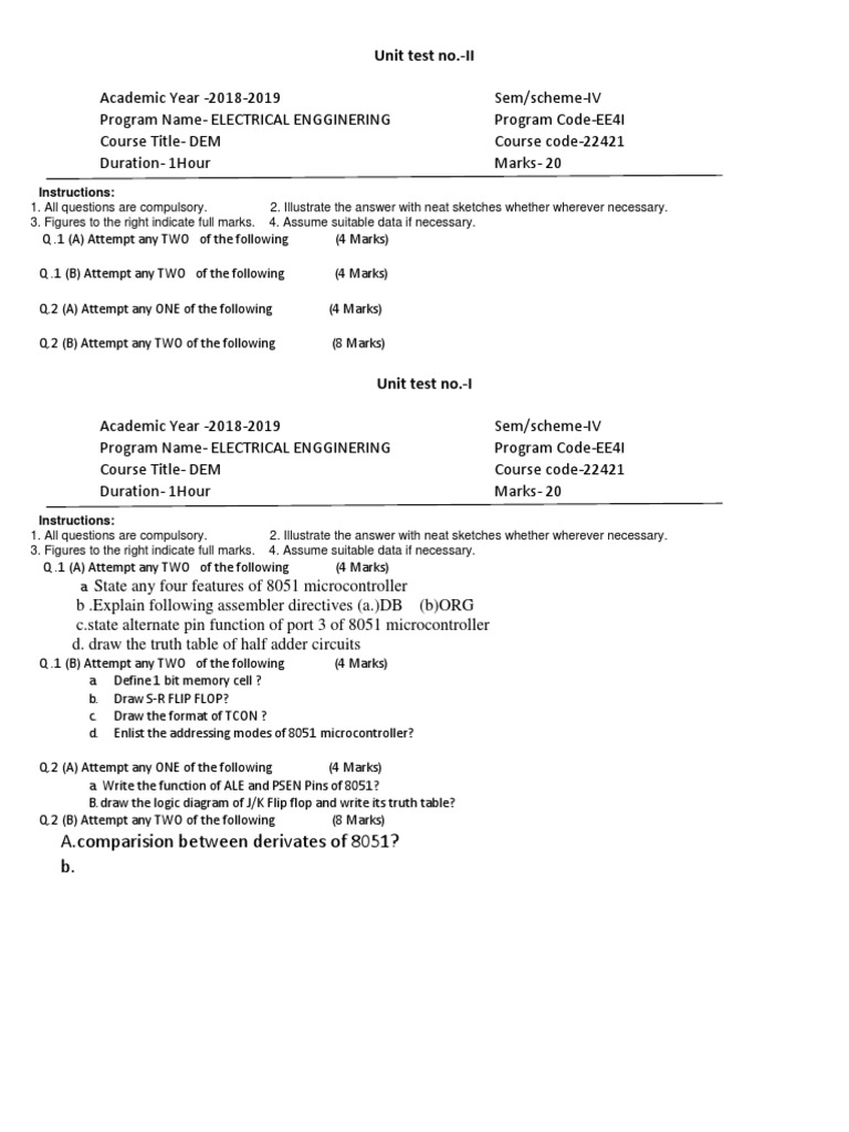 DEM Unit Test Papers for EE4I | PDF | Electronics | Computer Hardware