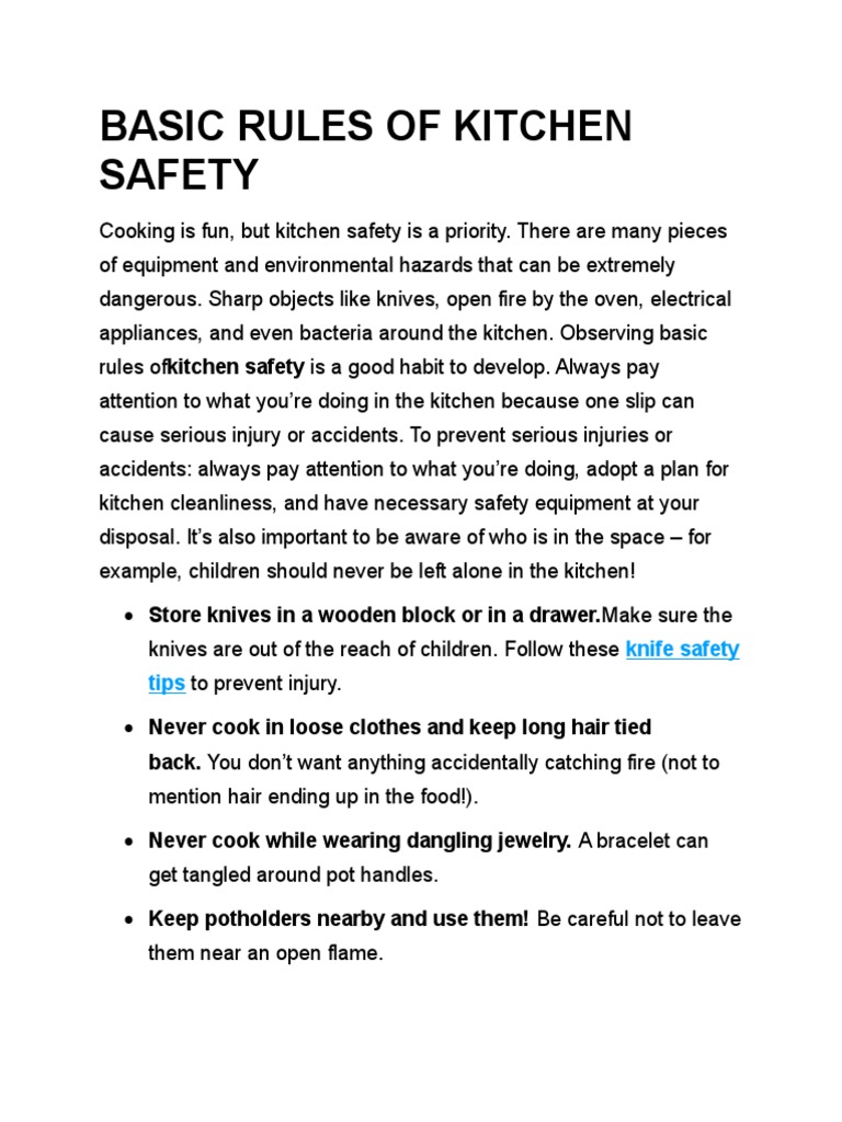 Basic Rules of Kitchen Safety Download Free PDF Kitchen Knife