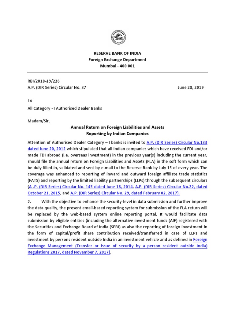 FLA Return Submission Guidelines 2019 | PDF | Foreign Direct Investment ...