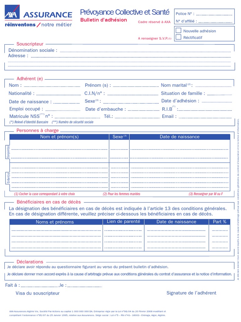 Bulletin D Adhesion Assurance Bien Etre