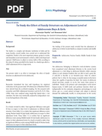 To Study the Effect of Family Structure on Adjustment Level of Adolescents Boys & Girls