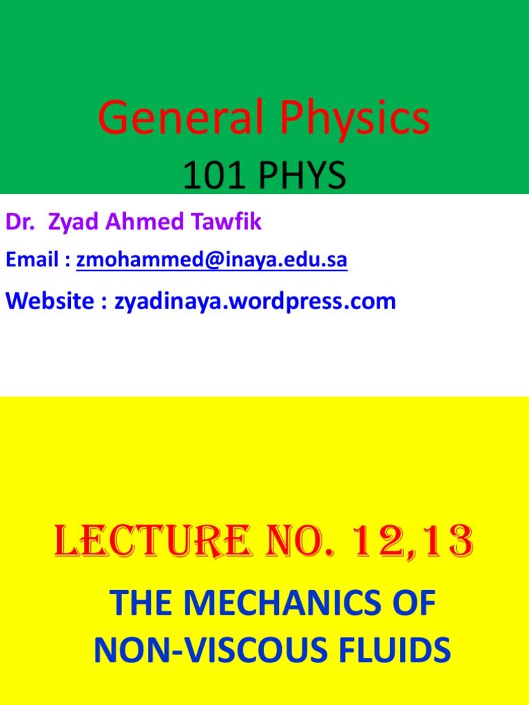 Lecture No 1213 The Mechanics of Non Viscous Fluids 1 PDF Fluid Dynamics Pressure