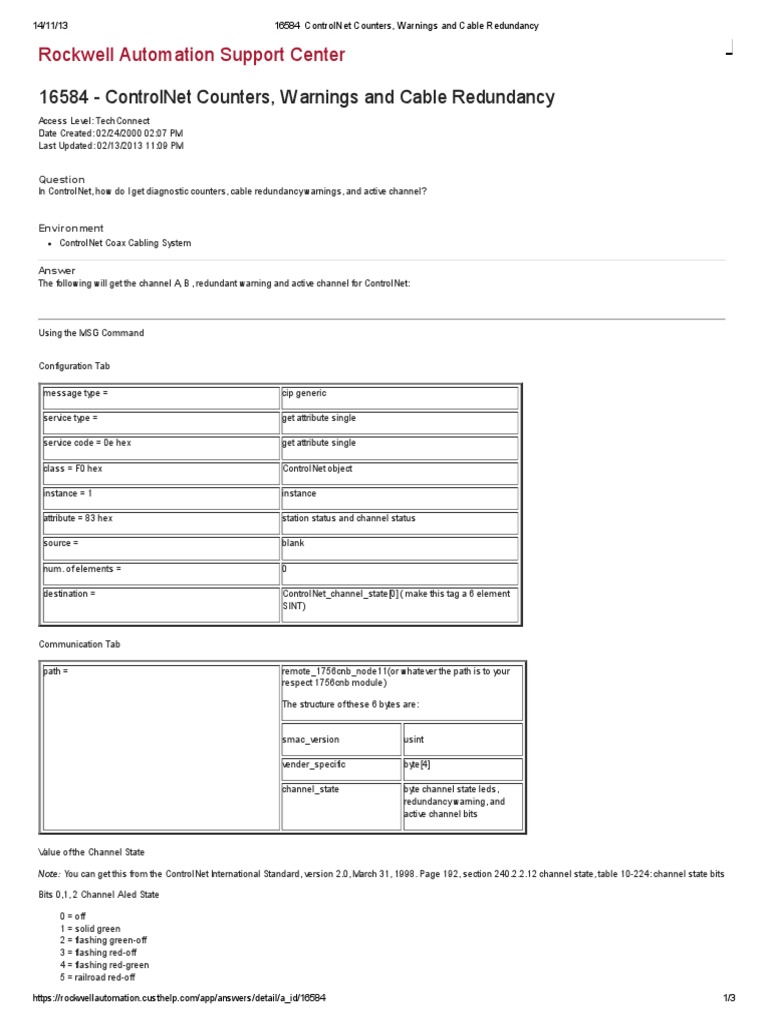 ControlNet Cable Counters and Warnings | PDF | World Wide Web ...