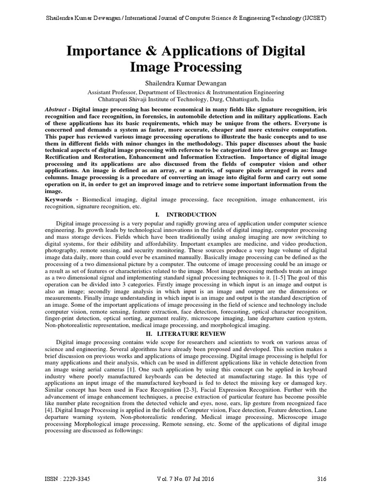Importance & Applications of Digital Image Processing | PDF | Computer ...