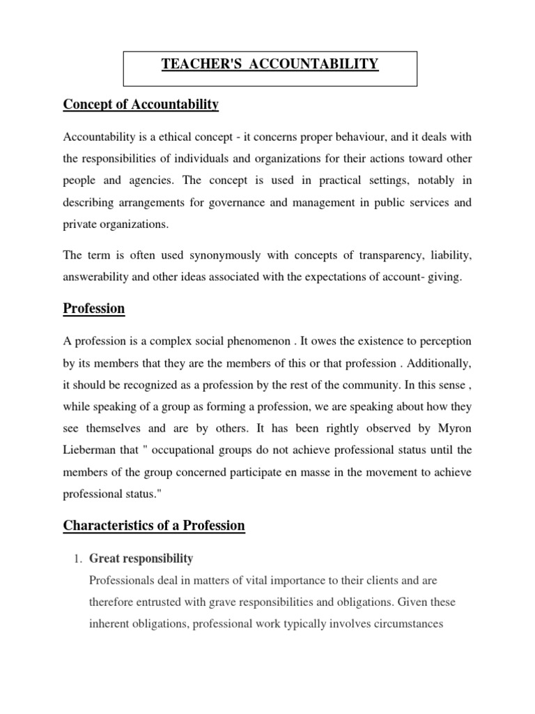 Teacher Accountability and Ethics Overview | PDF | Accountability ...