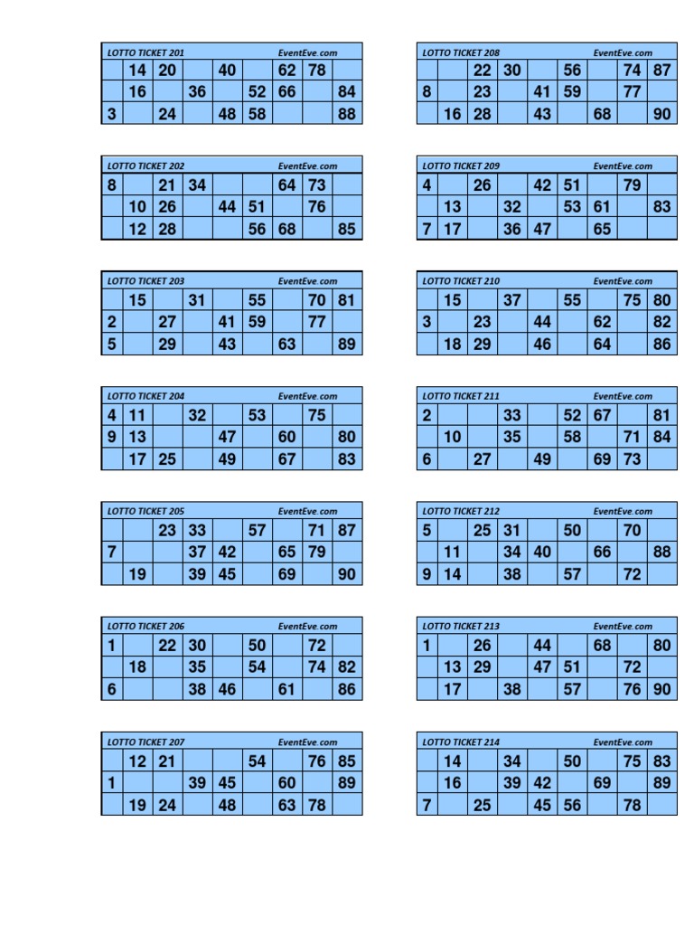 Lotto Tickets 201 214 PDF | PDF for Diwali Tambola Tickets Printable Pdf Free Download