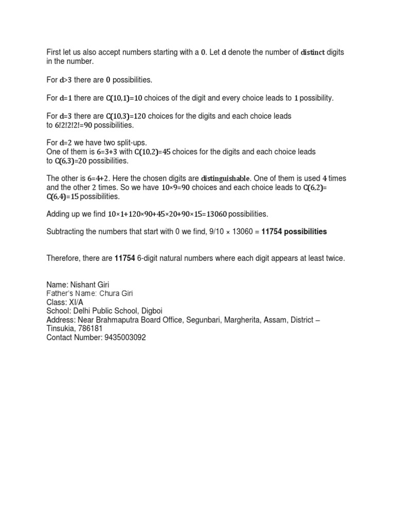 11754 Unique 6-Digit Numbers Analysis | PDF