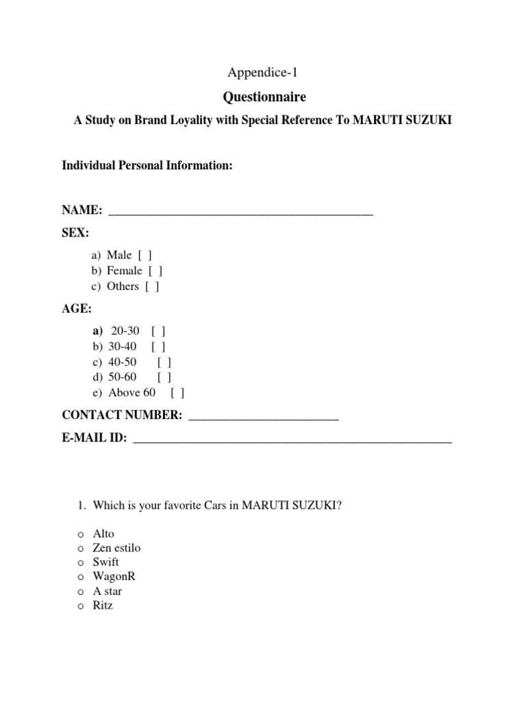 Maruti Suzuki Brand Loyalty Survey | PDF | Car | Wheeled Vehicles