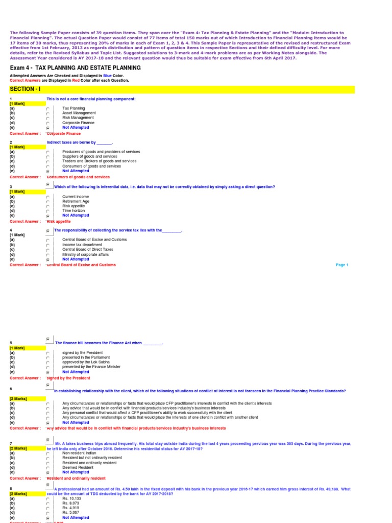 CFP Exam Sample Questions: Tax & Estate Planning | PDF | Financial ...