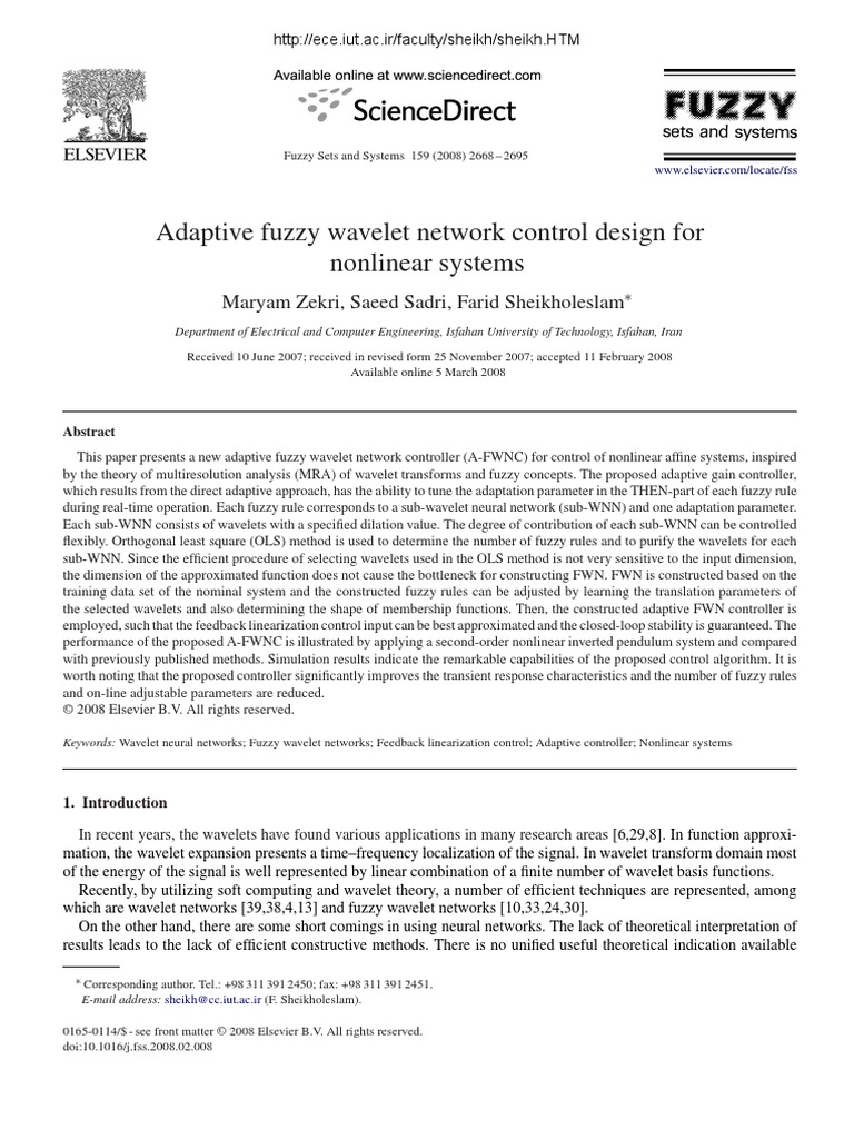 Adaptive Fuzzy Wavelet Network Control Design For Nonlinear Systems ...