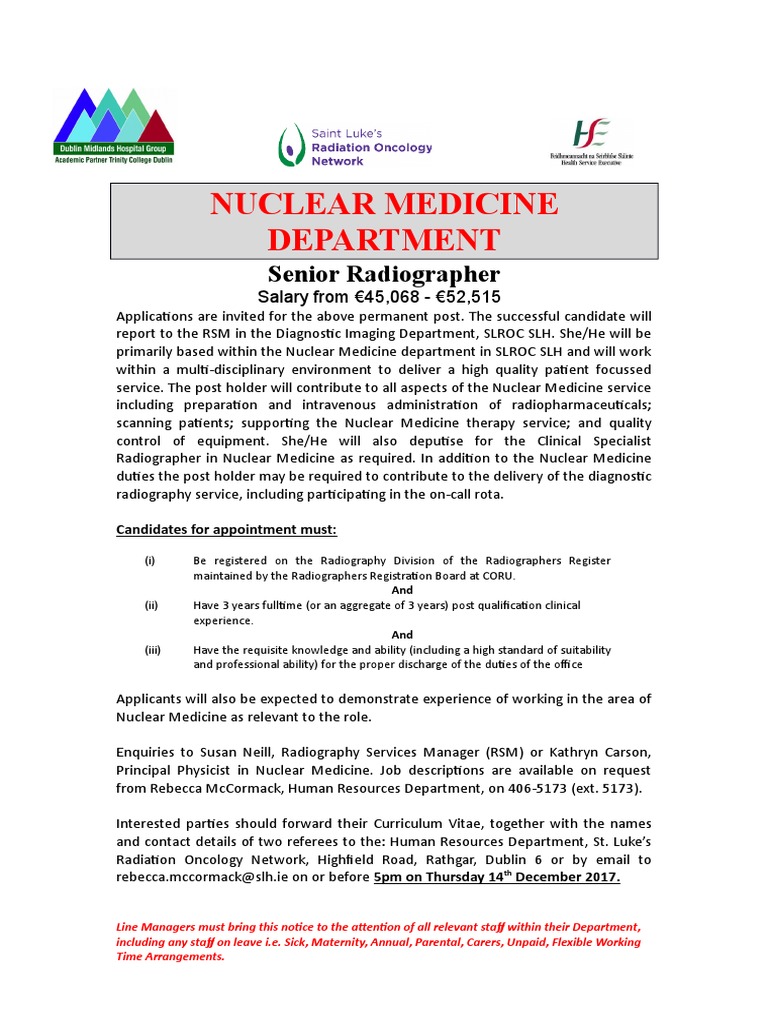 Senior Radiographer Position in Nuclear Medicine | PDF | Nuclear ...