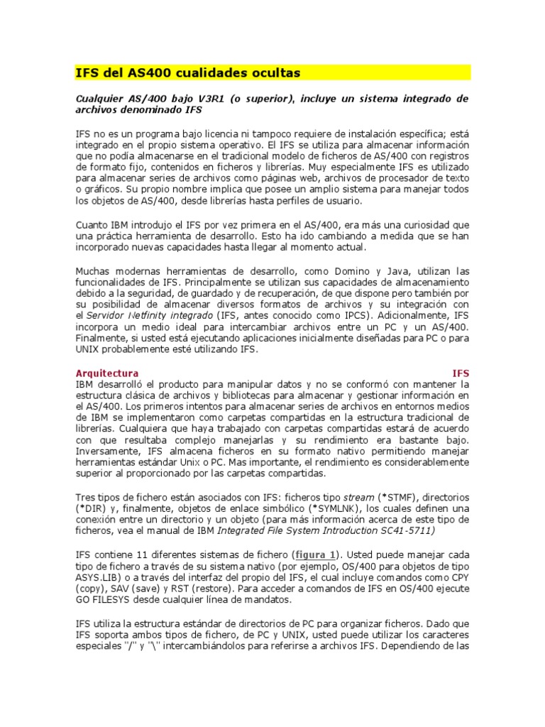 Cualidades del IFS en AS/400 | PDF | Archivo de computadora ...