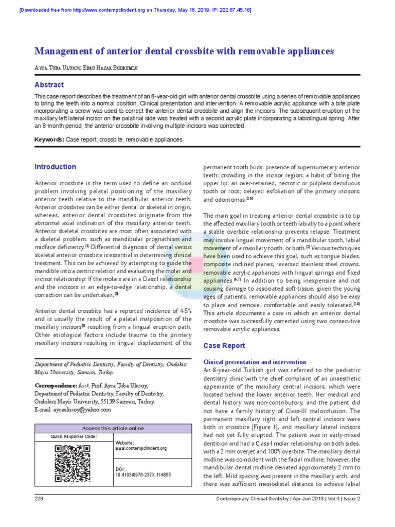 Management of Anterior Dental Crossbite With Removable Appliances | PDF ...