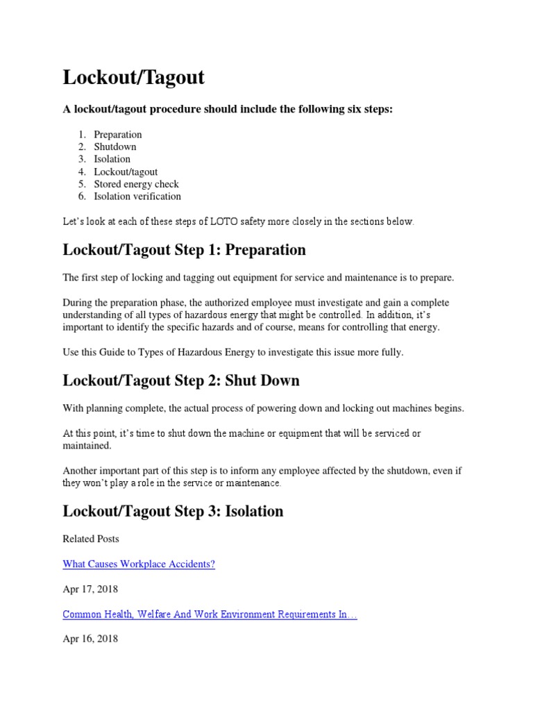 Lockout/Tagout Step 1: Preparation | PDF | Labor Relations | Engineering